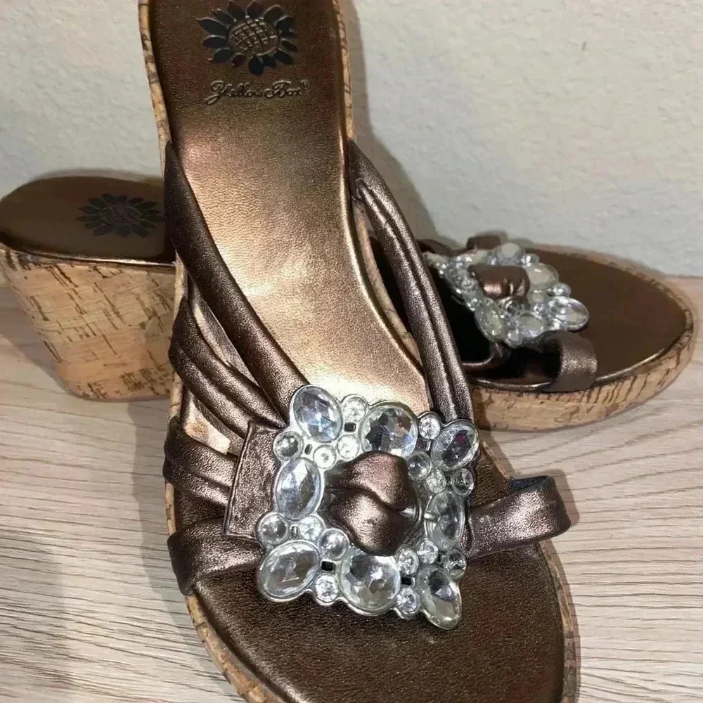 Yellow Box Bronze Platform Sandals With Bling